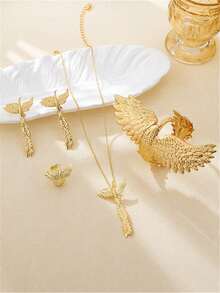 Bộ trang sức 5 món, phong cách Châu Âu & Mỹ - Trung Đông mới, gồm vòng tay, dây chuyền, nhẫn và bông tai, phụ kiện dự tiệc và đám cưới. - Vàng - Xem 3