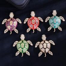 Cute Sparkly Rhinestone Turtle Brooch - Multi-Color Fashion Accessory Pin Gift For Women, Gold-Toned Frame With Sparkling Crystal Inlay, Ideal Accessory For Daily Outfits, Gifts For Ocean & Fashion Enthusiasts & Stylish Decor - 藍色 - 查看 1