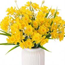 1 pieza Planta de narciso artificial con textura de mármol blanco resistente a los rayos UV, adecuada para decoración del hogar y fiestas, material de plástico duradero, textura realista, decoración del hogar con planta artificial - Multicolor - Ver 1