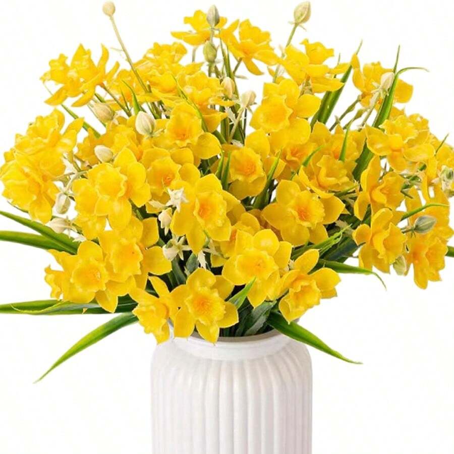 1 pieza Planta de narciso artificial con textura de mármol blanco resistente a los rayos UV, adecuada para decoración del hogar y fiestas, material de plástico duradero, textura realista, decoración del hogar con planta artificial - Multicolor - Ver 1