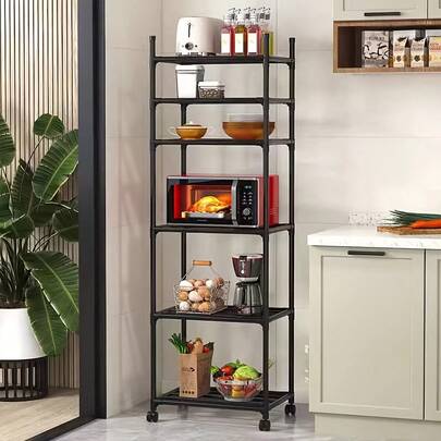1pc Kitchen Floor Standing Storage Rack, Multi-Layer Organizer Rack With Wheels, Movable Vegetable Basket Rack For Home Use