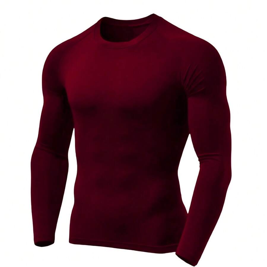 Men's Thermal UV Protection Shirt, Long Sleeve Base Layer Shirt - Maroon - View 1