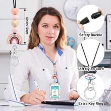 ID Badge Holder With Lanyard Teacher Cute Be Kind Rainbow Badge Holders With Wooden Beaded Adjustable Neck Lanyards Keychain For Women Kids Nurses Doctors Student - ColorA - 查看 7