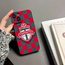 Logotipo del Toronto FC sobre fondo a cuadros. Esta elegante funda es compatible con Samsung, Apple, OPPO, , etc. Fabricada en TPU flexible, resistente a golpes y arañazos, ofrece una excelente protección contra caídas y un agarre cómodo. Es un regalo ideal para familiares, amigos y seres queridos, y una opción perfecta para festivales. - Negro - Ver 6