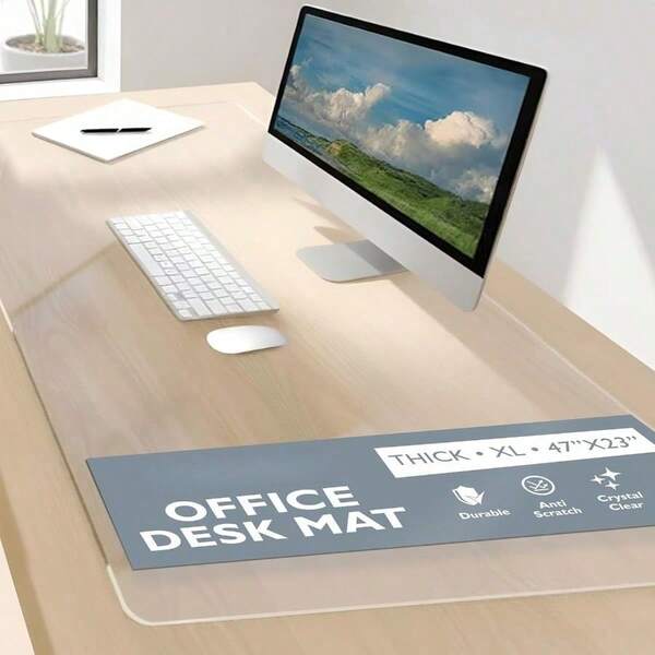 Office Desk Pad, Textured - 47x23 Inch Plastic Clear Desk Protector Home Or Office, Computer Mat Full Mouse Pad (47x 23 Inch)