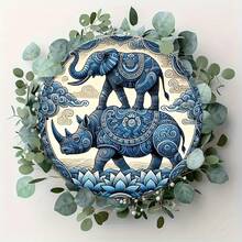 2D Flat, 1 Piece 2D Flat Printed Metal Iron Sign [2D Flat] 1 Piece Metal Sign, Rhino And Elephant Fantasy Art, 8x8inch (20 * 20cm ), Durable, Waterproof, Fade-Resistant, Rust-Resistant, Easy To Hang, Round Wall Art, Perfect For Home, Kitchen, Garage, Restaurant, 2D Flat - Multiple - View 7
