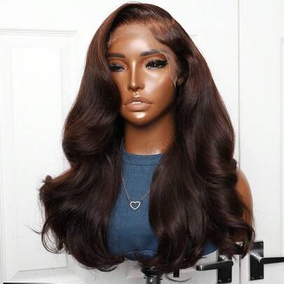 10-36 Inch Human Blended Hair Wig Body Wave Lace Front Wigs 180% Density 13x4 Pre Plucked HD Front Lace Wig Natural Hairline With Baby Hair Glueless Wigs For Women Brown
