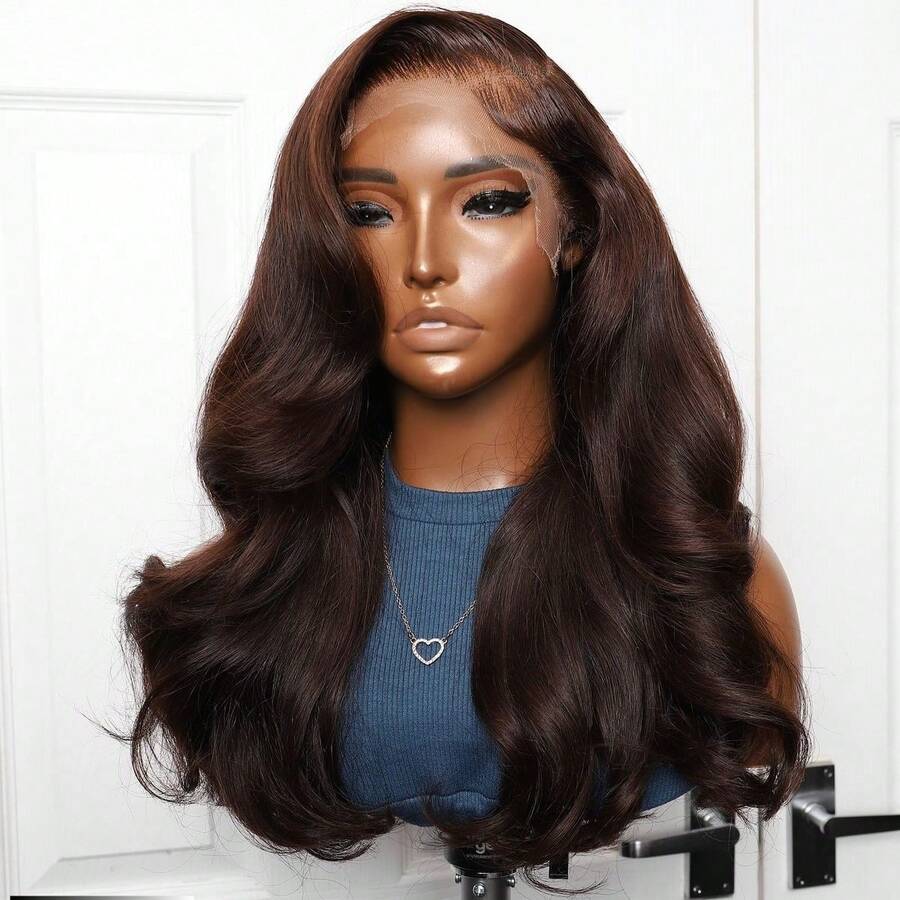 10-36 Inch Human Blended Hair Wig Body Wave Lace Front Wigs 180% Density 13x4 Pre Plucked HD Front Lace Wig Natural Hairline With Baby Hair Glueless Wigs For Women Brown - Brown - View 1