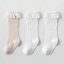 3 Pairs Calf Socks, Bow Tie Socks, White Socks, Student Socks, Versatile Socks, School Socks, Princess Socks, All Season Socks, Mesh Socks, Shiny Socks - Multicolor - View 7