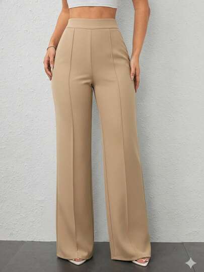 Pantalón Wide  Elegante Con Pinzas Frontales Y Tiro Alto - Pantalón De Vestir Formal Pierna Ancha Para Mujer. Pantalón Sastre De Cintura Alta Que Estiliza La Figura. Calidad Premium Garantizada.