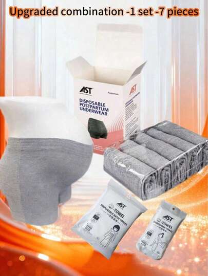 Conjunto de 7 Peças (AST) - Inclui Calcinha Descartável, Toalha e Toalha de Banho; Calça Sanitária de Viagem e Hotel de Negócios; Calça Elástica Pós-Parto para Mulheres Grávidas; Sem Costura, Sem Aperto, Macia e Elástica, Confortável, Adequada para Uso Diário de Mulheres Grávidas Antes e Depois do Parto, Toalha Descartável, Toalha de Banho Descartável, Não Tecido, Padrão de Pérola, Embalado Individualmente - Proteção Íntima, Higiene Pessoal, Fácil de Carregar, Adequado para Viagem, Hotel, Salão de Beleza, Etc.