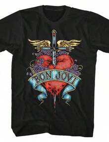 Bon Jovi Est 1983 Black T-Shirt-Unisex Relaxed-Fit Cotton Blend New Arrival Casual Crew Neck Long-Sleeve T-Shirt - 黑5 - 查看 7