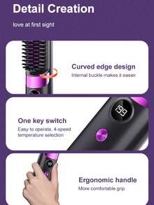 New USB Rechargeable Hair Straightener Brush, Wireless Portable Negative Ion Hair Straightener, 2-In-1 Straightening & Curling Styling, 1800mAh Battery Capacity, Suitable For Home Use And Holiday Gifts - Multicolor - View 10