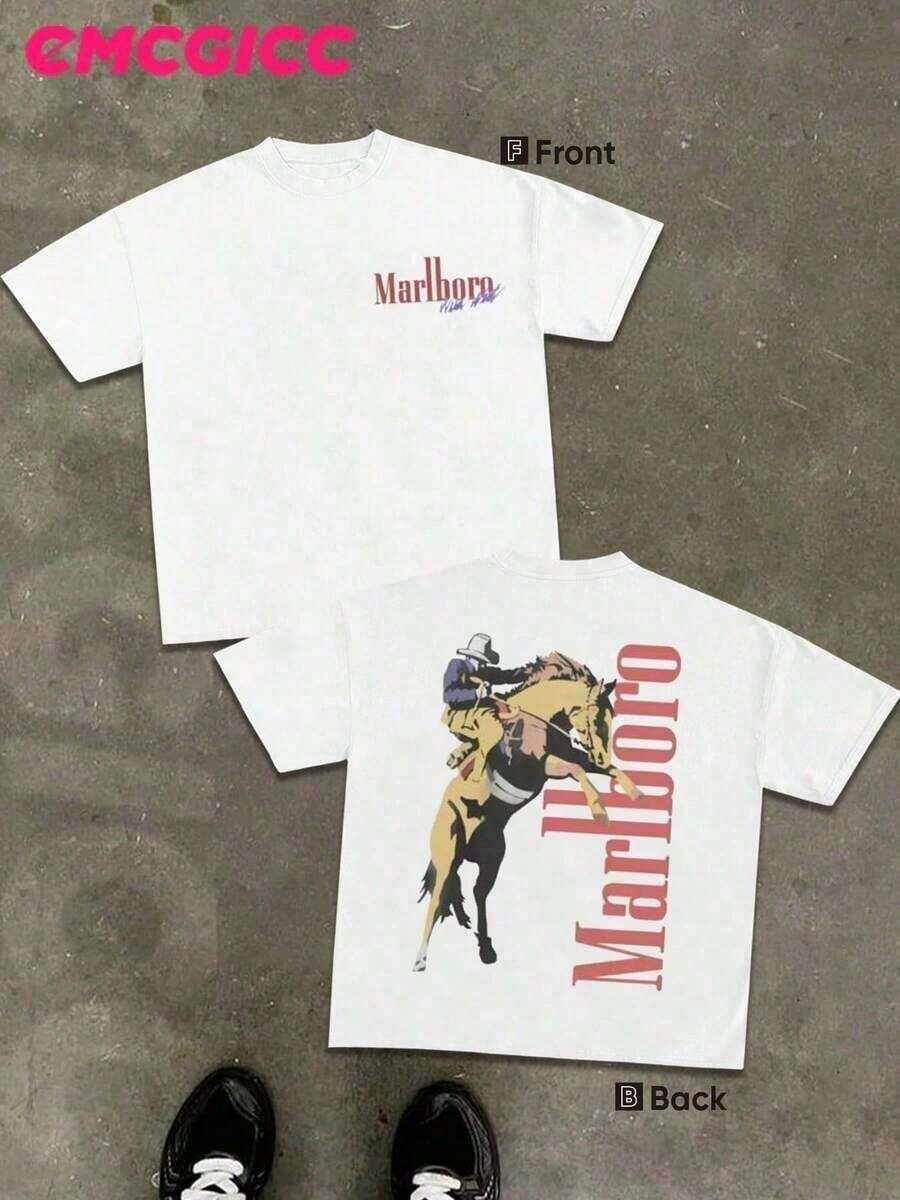 [Sporty T-Shirt]Men's Summer Cowboy Riding T-Shirts, Free Riding T-Shirts, Western Spirit T-Shirts, Cowboy Heritage T-Shirts, Red Label Western Style T-Shirts, Tribute To Tough Guys T-Shirts, Western Legend Mix And Match T-Shirts, Industrial StyleRelaxed Plus Size T-Shirt - 白色 - 查看 1