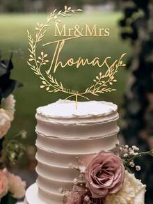 Gold Wedding Cake Topper, Mr Mrs Cake Topper,Personalized Cake Topper,Wedding Cake Topper,Anniversary Cake Topper,Custom Cake Topper, Rustic, Custom Mr Mrs Cake Topper, Gold Cake Topper For Wedding, Personalized Cake Topper, Rustic Wedding Cake Topper, Anniversary Cake Toppers. - Acrylic Wreath Cake Label - View 6