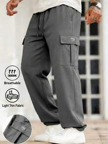 男士休闲工装裤，宽松直筒版型，垂感好，适合居家休闲和户外活动，也是情侣送礼佳品。采用100%涤纶面料，配有抽绳腰带，可调节松紧，多种颜色可选。 - 灰色 - 查看 9