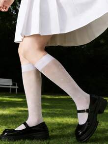 3双小碎花透明中筒袜，柔软透气，显瘦效果，清新学院风，美观小腿袜 - 彩色 - 查看 4