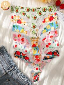 SQPVEH 6pcs/Pack Women's Fruit Print Hollow Heart Design Comfortable Sexy Low-Rise Thong Panties - Multicolor - View 5