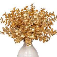 1/3/6片装金色人造叶子，仿真塑料玫瑰叶，适用于室内/室外家居酒店派对婚礼装饰、桌面摆件、DIY工艺品 - 金色 - 查看 7