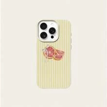 1 pieza Funda de teléfono de material TPU con diseño de lazo blanco y rayas amarillas de pomelo, compatible con iPhone 17 Pro Max/17/16 Pro Max/15/13/12/11, S20 FE/A15/S24/A55, compatible con Redmi Note 11/Note 12/Note 13 Pro, protección suave antideslizante de cobertura completa - Blanco - Ver 5