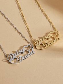 1pc Customized Minimalist Fashionable Couple Necklace With Two Names In Heart Shaped Pendant, 18K Gold Plated Stainless Steel Material, Personalized Engraved Necklace Gift For New Year, Christmas, Holidays, Birthday, Wedding, Graduation - Multicolor - View 2