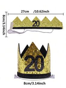 成人生日皇冠派对帽，手工毛毡金色，适合20岁、30岁、40岁、50岁、60岁、70岁生日。 - 金色 - 查看 9
