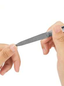 1 pieza Lima de uñas de acero inoxidable de doble cara, mango cóncavo, lima de uñas de papel de lija, cortaúñas antideslizante - Plateado - Ver 8
