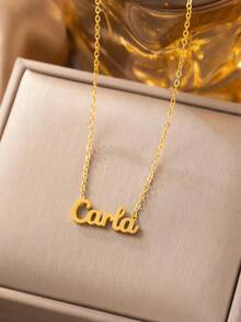 1pc "Carla" Letter Pendant Niche Minimalist Necklace Jewelry Set, Elegant & Style, Suitable For Dates, Gifts, Daily Wear (OPP Bag Packaging) - Yellow Gold - View 1