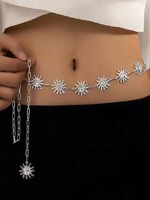 1 pieza Cadena de cintura con colgante de sol en estilo bohemio, adecuada para playa, vacaciones y uso diario casual - Plateado - Ver 3