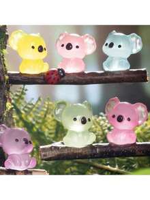 6pcs Luminous Mini Resin Koala Figurines, Suitable For DIY Gardening Micro Landscape Aquarium Plant Decor Party (Random Colors), Resin Animal, Koala, Mini Animal - Multicolor - View 11