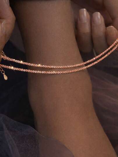 FOREVER QUEEN 1pc 925 Sterling Silver Lightweight Minimalist Style Anklet, Elegant Jewelry Gift For Women, Wedding Accessory