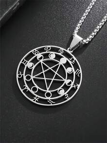 1件新款精美不锈钢巫术十二生肖占卜五芒星月相吊坠项链女士幸运饰品 - 星星 - 查看 4
