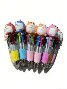 6/12/24/30pcs Set Random Cartoon Cute 4-Color Mini Ballpoint Pens, Suitable For Students, 4-Color Mini Ballpoint Pens, Craft Pens, Colored Pens, 4-Color Ink, Student Office Stationery Gift Box Set, 0.7mm Refill, Back To School Essential, Learning Supplies - Multicolor - View 6