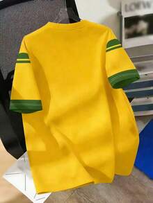Herren 3D Brasilien Flagge Muster T-Shirt, lässiger Sportsommer Kurzarm-Oberteil, bequemes Rundhals Design - Gelb - Übersicht 4
