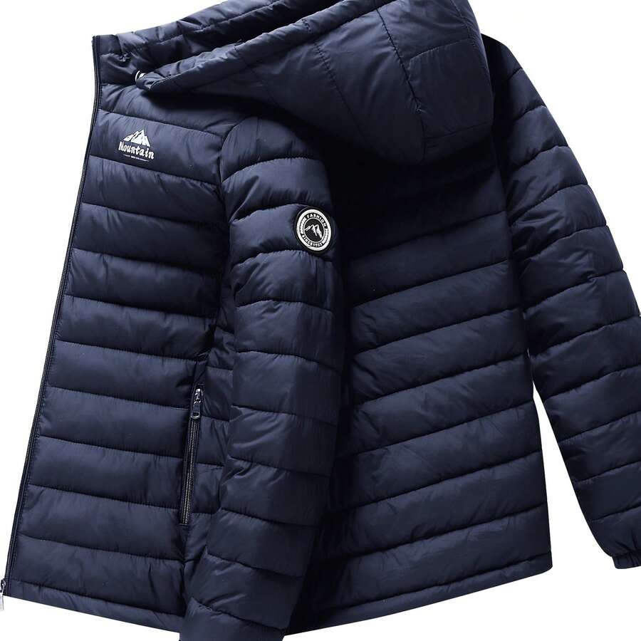 Men's Winter Windproof Warm Jacket Hooded And Detachable Casual Jacket, Men's Fashionable Quilted, Machine Washable - Heavy-Duty Cold Weather Coat, Men's Winter Outdoor Activities Slightly High Quality Jacket High Quality Business Black Jacket. - 藍色 - 查看 1