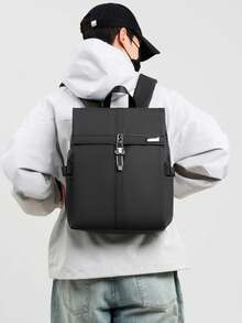 1 chiếc balo nam thời trang đa năng, kích thước 15.4in*11.8in*4.7in, dung tích lớn, chất liệu chống trầy xước và mài mòn, phù hợp cho đi làm, du lịch, công tác, dây đeo vai có thể điều chỉnh, quà tặng cho gia đình và bạn bè, balo tối giản, phong cách thường ngày, tiện dụng. - màu đen - Xem 2