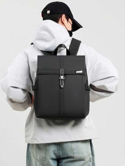 1 pieza Mochila funcional de moda para hombres de 15.4in*11.8in*4.7in, bolso de hombro, gran capacidad, bolso de mano, material resistente a arañazos y abrasión, adecuado para ir al trabajo, viajes, viajes de negocios, correa de hombro ajustable, regalo para familiares y amigos, mochila funcional minimalista y casual