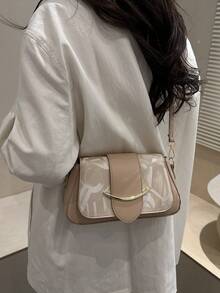 新款简约小众设计女士单肩包，时尚腋下包，小方斜挎包 - 卡其色 - 查看 2