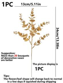 1/3/6片装金色人造叶子，仿真塑料玫瑰叶，适用于室内/室外家居酒店派对婚礼装饰、桌面摆件、DIY工艺品 - 金色 - 查看 2