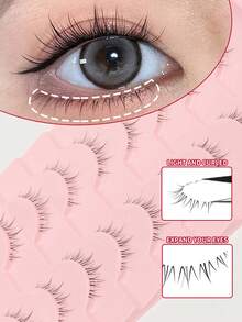 10对动漫风格自然火焰假睫毛，透明睫毛梗，整条假睫毛 - 自然纖長款 - 查看 1