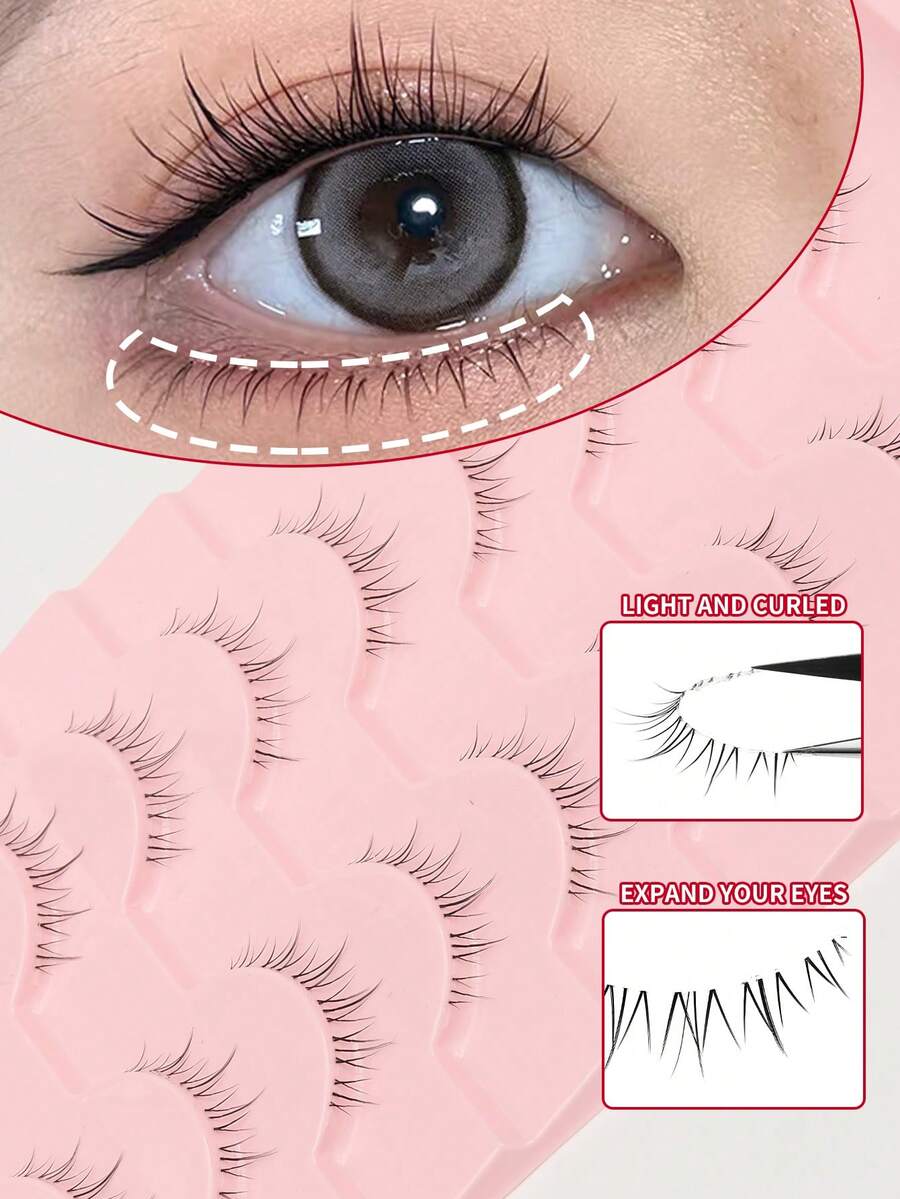10对动漫风格自然火焰假睫毛，透明睫毛梗，整条假睫毛 - 自然纖長款 - 查看 1
