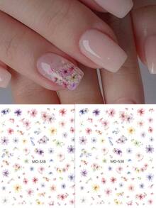 2pcs New Spring Wildflower Nail Stickers - Spring Dried Flower Design Including Various Blooming Floral Materials Nail Decals For Women For Nail Design Decoration DIY - Multicolor - View 3