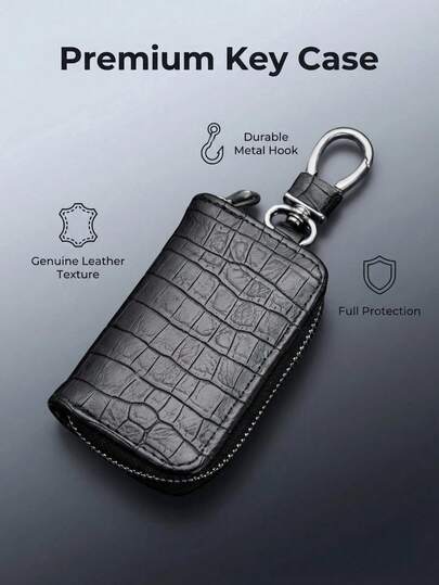 1 stuk luxe autosleutelhouder met krokodillenprint, unisex sleutelhanger met ritssluiting, glanzend autosleutelzakje, duurzame compacte sleutelorganizer geschikt voor mannen en vrouwen, hoogwaardig auto-interieuraccessoire, ritssluiting ter bescherming van sleutels tegen krassen of verlies.