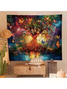 1pc Bohemian Style Tree Of Life Pattern Decorative Wall Hanging Tapestry, For Room Wall Decor, Home Decoration,Fall Decor,Autumn Decor,Room Decor - 1PC - View 3