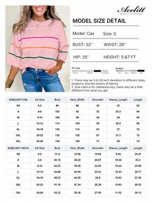 Acelitt Colorblock Striped 3/4 Sleeve Casual Knit Top, Suitable For All Seasons Pink - Pink - View 5