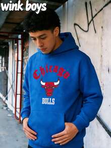 (Double Sided Printing): The Bulls Basketball  Element Printed Hoodie Has Become A Must-Have Fashion Item For Autumn And Winter. This Fabric Is Skin Friendly, Warm, Breathable, And Not Stuffy, Providing More Possibilities For Comfortable Wearing. - 寶藍色 - 查看 2