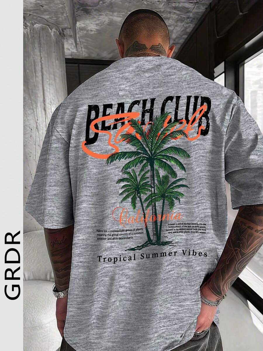 GRDR 男士时尚印花宽松短袖T恤 | 精致设计 | 夏季必备 | 百搭易配 | 展现你的风格 - 淺灰色 - 查看 1