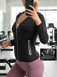 女士轻便户外运动夹克，轻薄防紫外线外套，适合夏季和春季穿着 - 黑色 - 查看 5