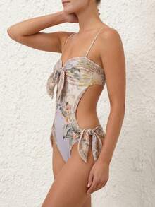 2026 Summer Beach Allover Print Backless One Piece Swimsuit - Multicolor - View 5