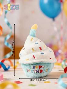 1pc Realistic Birthday Cake Toy With Sound, "HAPPY BIRTHDAY" Embroidery, Built-In BB Sound Maker, Heart Embroidery, 3D Birthday Candle, Birthday Party Photo Prop, Pet Interactive Toy, Suitable For Cats & Dogs, Birthday/Party Gift - Blue - View 2